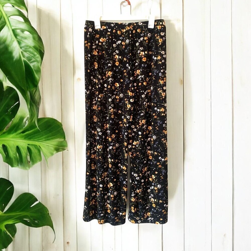Philosophy Republic Clothing wide Leg Pants Black & Yellow Floral Size Large
